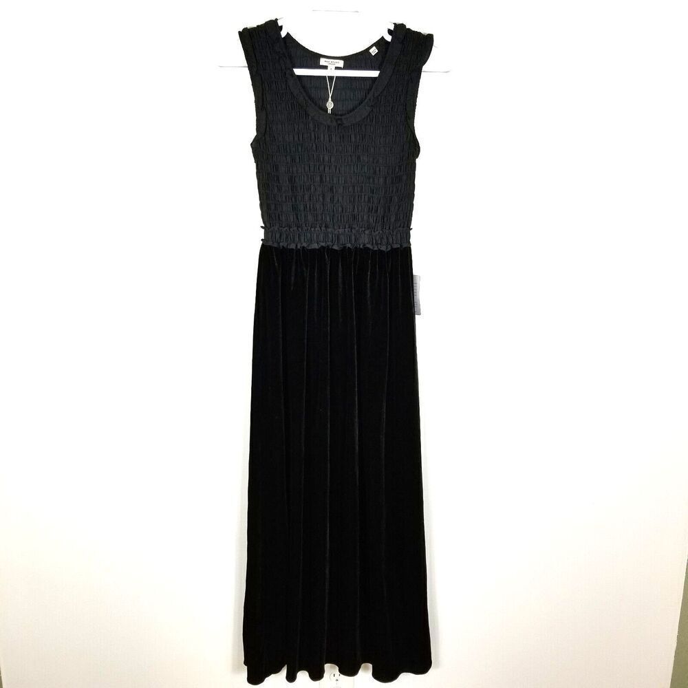 Max Studio Women Textured Georgette & Velvet Maxi Dress Size S Black Sleeveless
